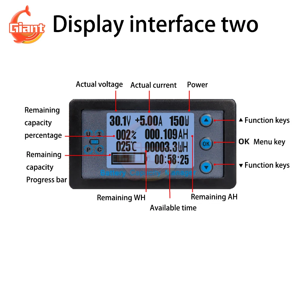 VA9210 DC8-120V Digital Voltmeter Ammeter Battery Capacity Indicator Hall Coulomb Meter Tester Power Detector Energy Test Meter