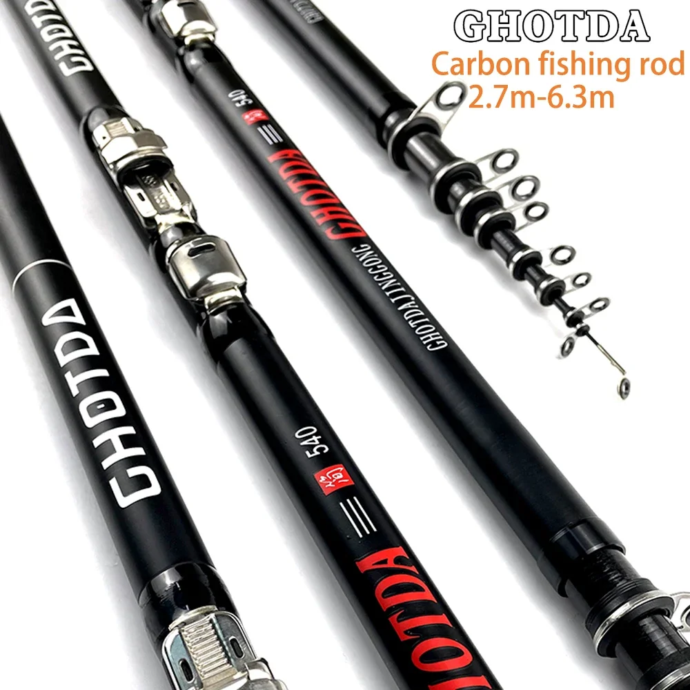 

GHOTDA Carbon Rock Fishing Rod 2.7m 3.6m 4.5m 5.4m 6.3m Carp Rod Telescopic Sea Fishing Rod Spinning Rod Ultralight Hard Rod