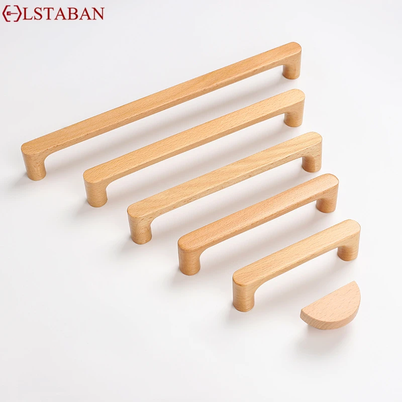 Nordic Wooden Furniture Handles Beech Wood Kitchen Cabinet Handles Wardrobe Cupboard Drawer Knobs Solid Hardware Pull Handle furniture handles kitchen door handles