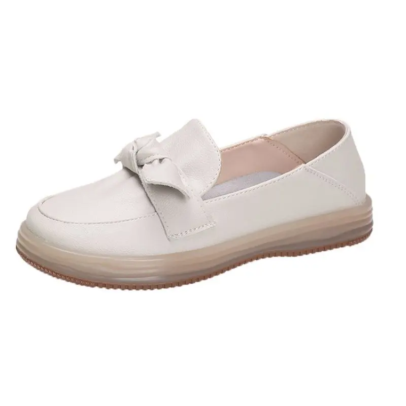 2024 Fashion comfort Women Genuine Cow Leather Flat Shoes Round Toe Bowknot Slip on Ladies Flats Handmade Casual simple