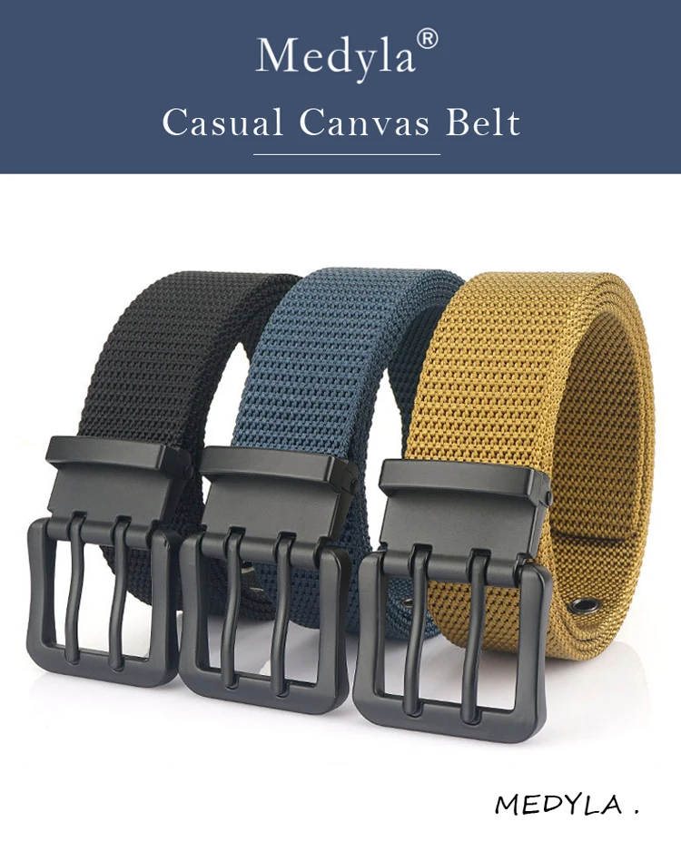 MEDYLA Mode Klassische Leinwand Gürtel Männer Metall Doppel Pin Schnalle Casual Strap Gürtel für Männer Hohe Qualität Strap MN3008 – Detail 1
