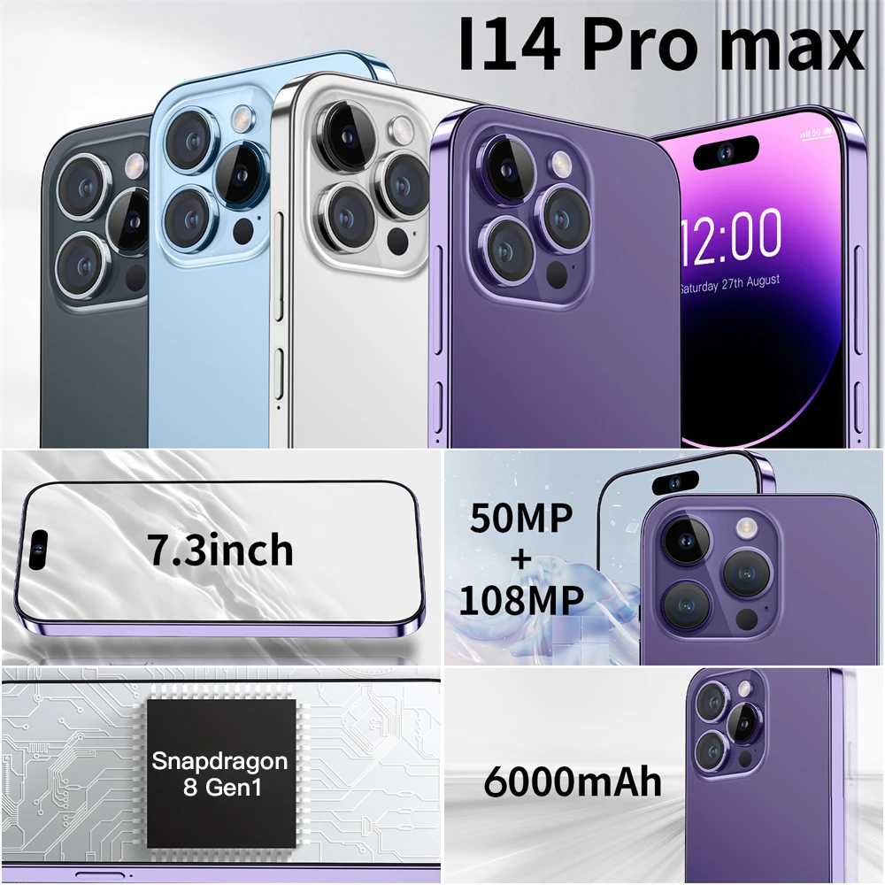 2022  I14  ƽ Ʈ HD ũ Ʈ, 4G 5G  SIM ޴ 7.3 ġ 50 + 108MP 6000mAh ޴