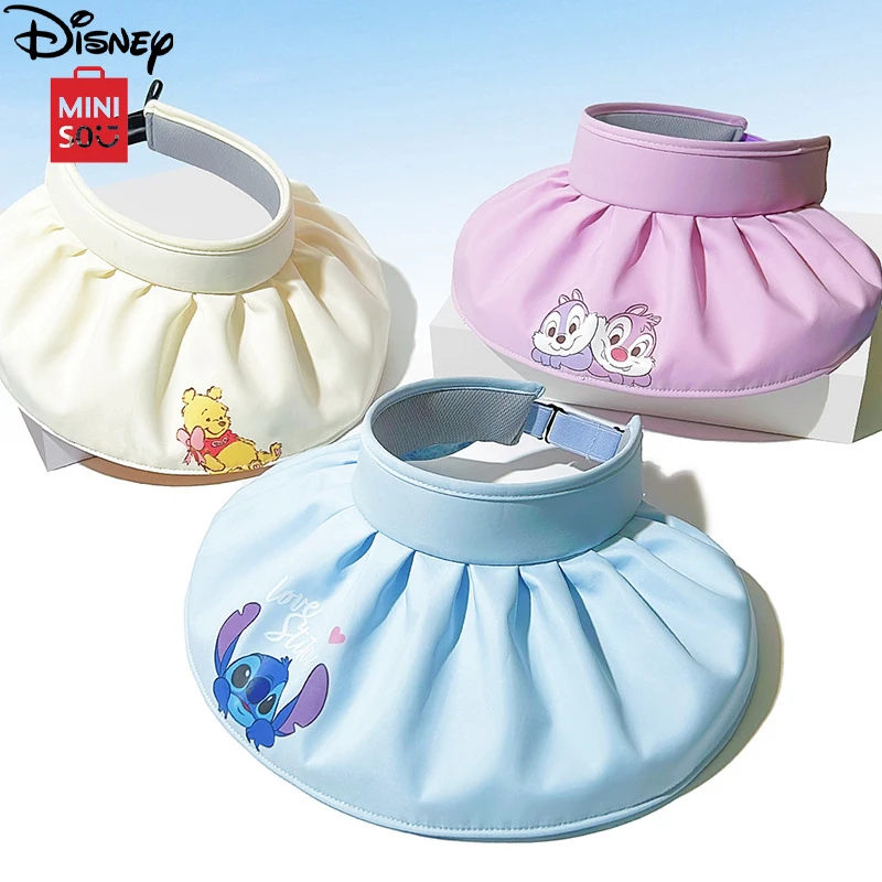 MINISO Disney Lotso Children's Sun Protection Hat Kawaii Adjustable Pooh Children Visor Hat Breathable Cartoon Stitch Kids Caps