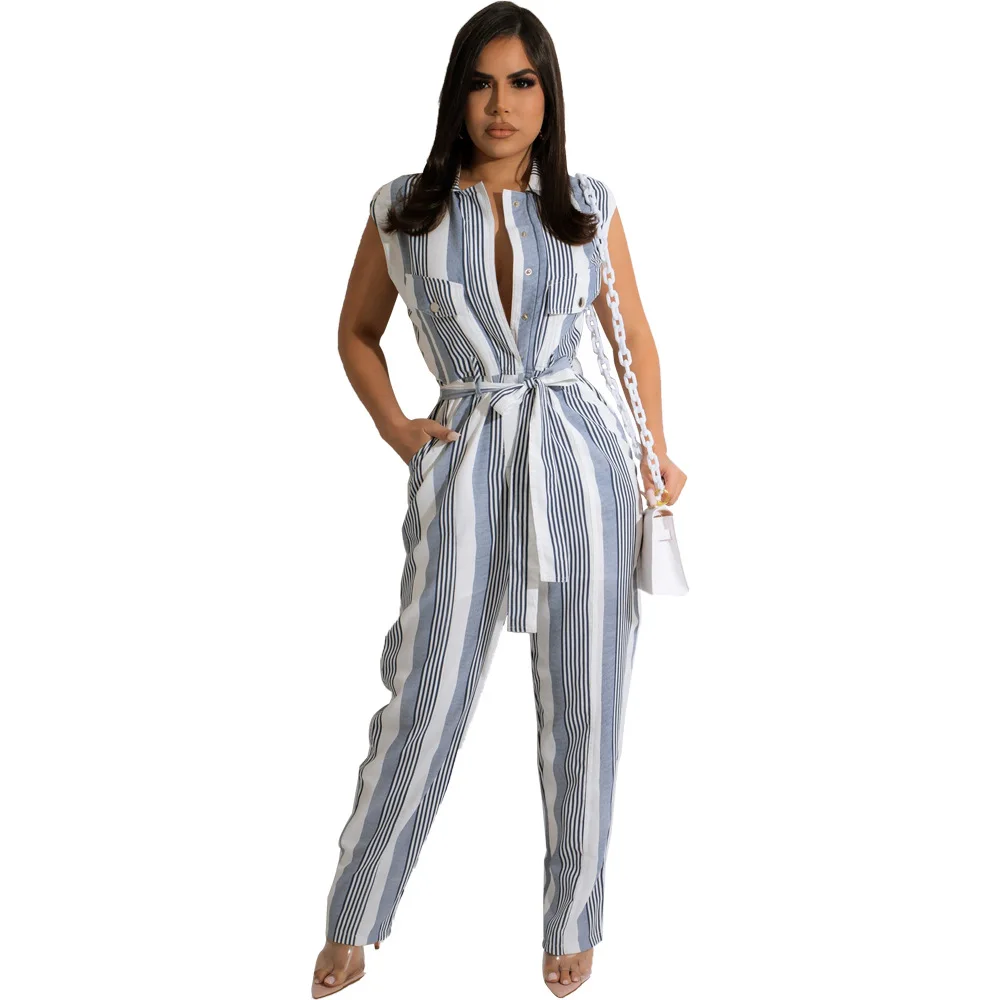 

Zoctuo Jumpsuit Woman Striped Color Bandage 2022 Women's Jumpsuits Long Pants Overalls Casual Fashion Spring 2022 Rompers Outfit