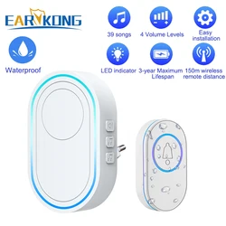 Smart Home Waterproof Wireless Doorbell with 300m Range and Optional Plug Adapter - US Plug (A)