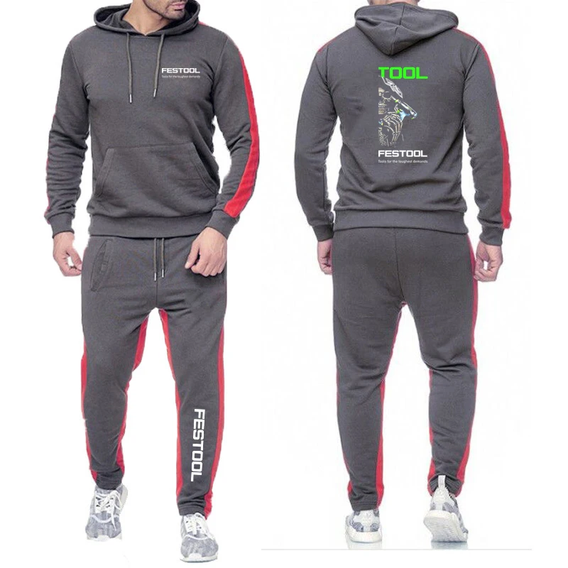 Festool 2023 Men's new spring and autumn hoodie sweatpants suit Harajuku coat sports comfortable and casual solid color suit