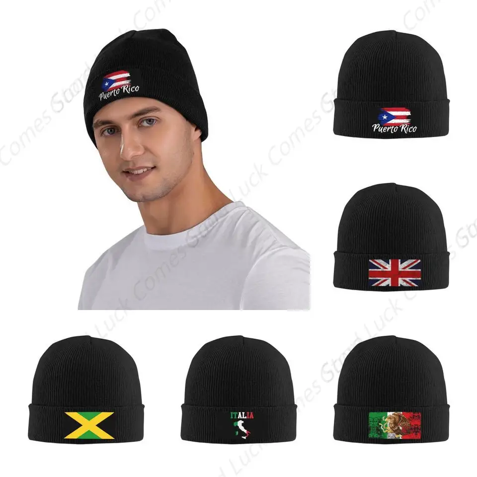 Gorro De Malha Com Bandeira - Inverno E Esportes | Unissex Preto | Elástico E Confortável