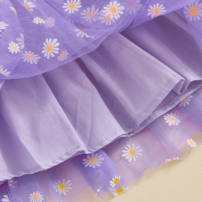 FOCUSNORM 1–5 Jahre Sommer-Kleid für Kleinkinder, Kinder, Mädchen, ärmellos, Träger, Blumen, Tüll, Netzstoff, Tutu, Sommerkleid – Detail 5