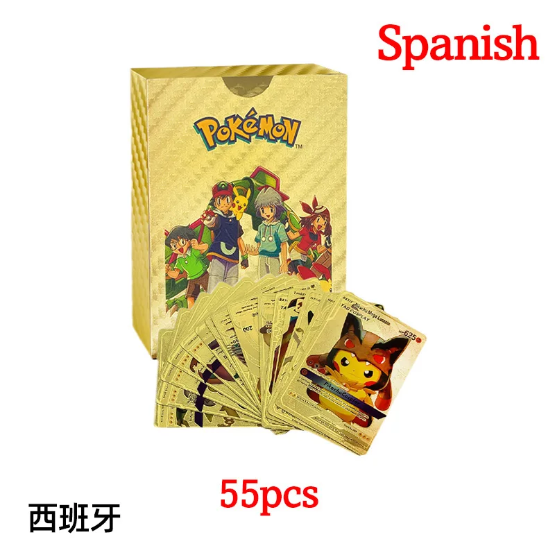 thumbnail image 1 of 55-275 Pcs Card Spanish English Vmax GX original colour Gold silver black Pikachu Rare Collection Battle letter kids Toy, 1 of 5