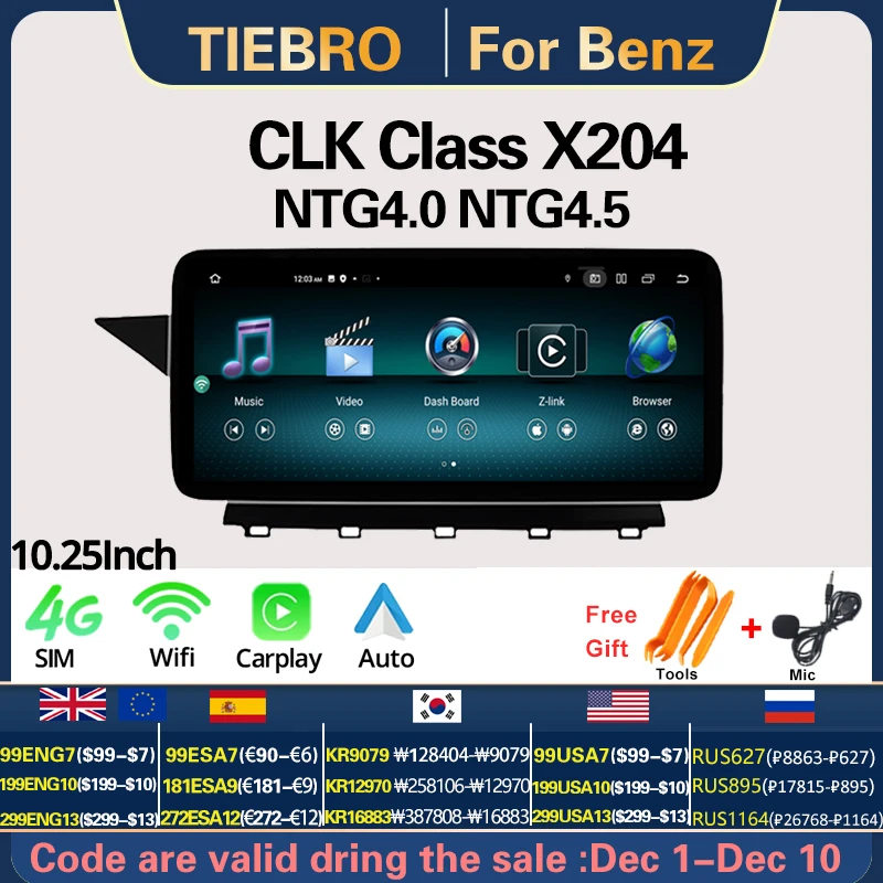 

TIEBRO 10.25'' Car Radio For Mercedes Benz GLK Class X204 2009-2015 Multimedia Player Apple Carplay GPS Navigation Bluetooth HU