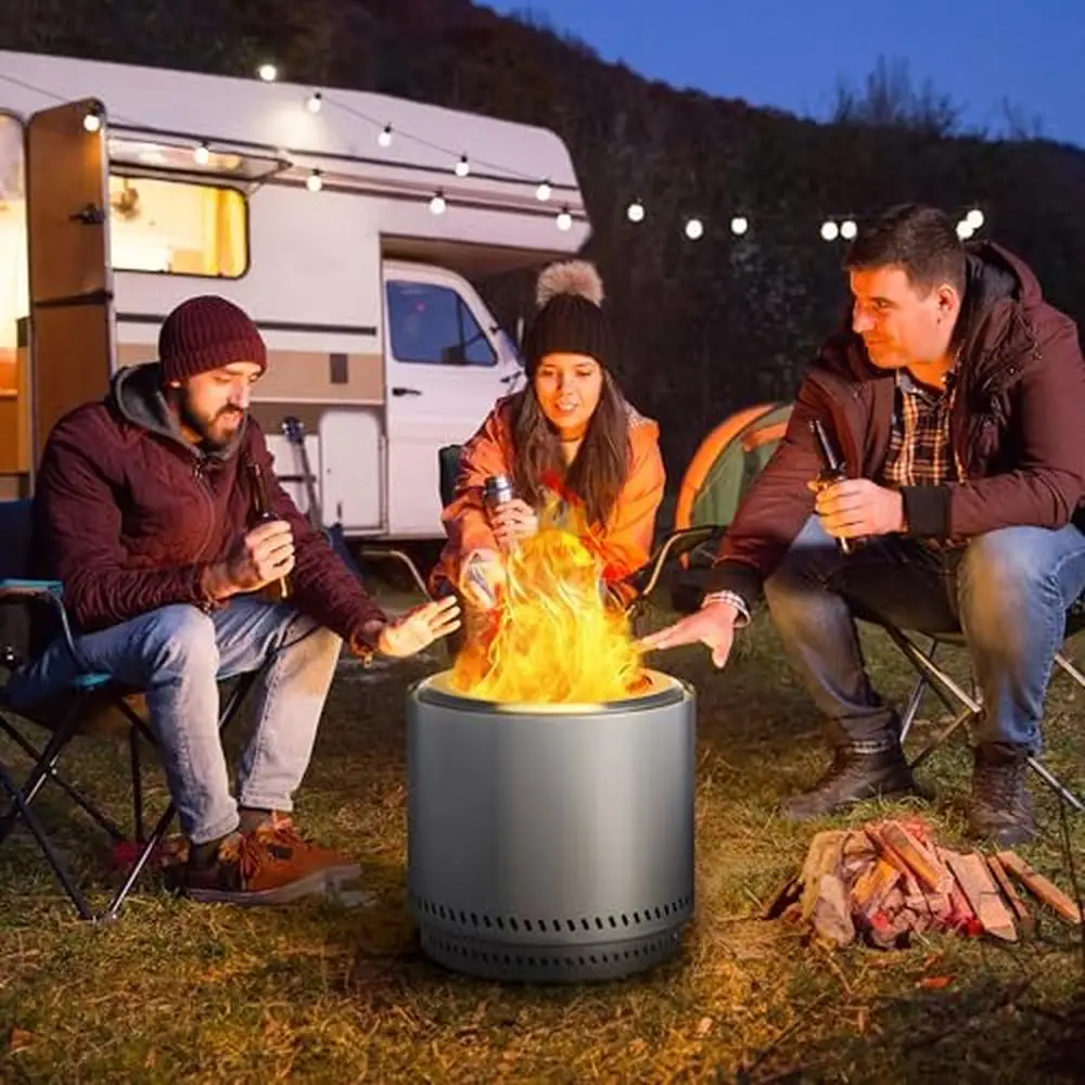 Description Picture 3 of item19" Stainless Steel Smokeless Fire Pit with Removable Ash Pan & Carry Bag Portable Outdoor Wood Burning Firepit Patio