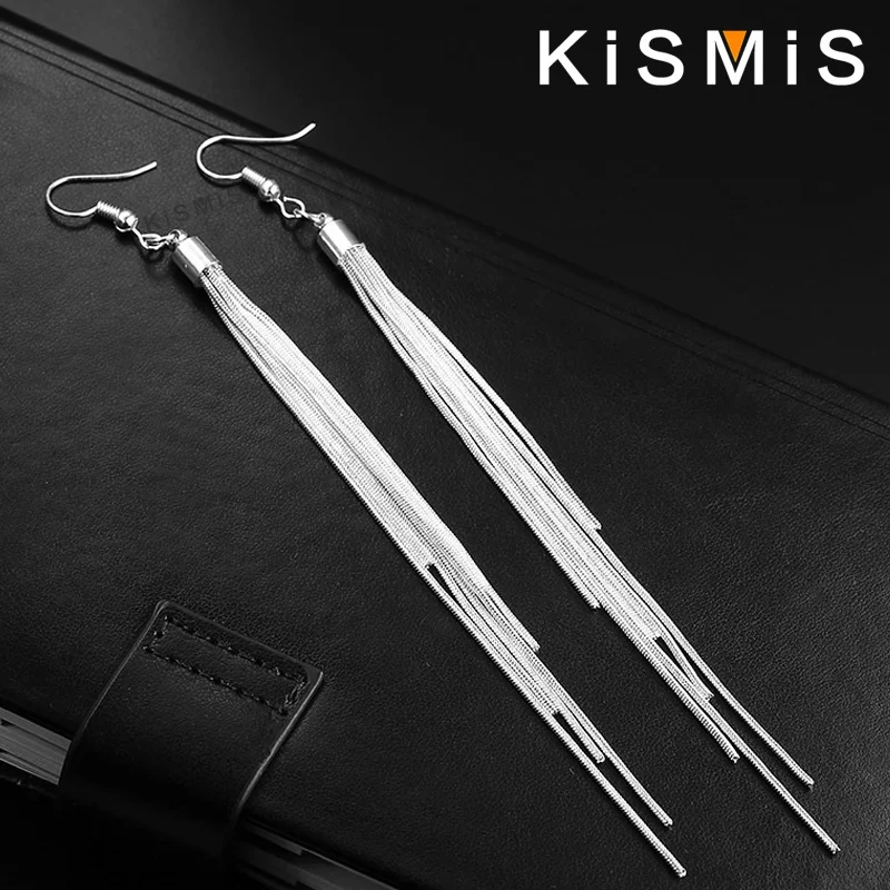 KISMIS 여성용 긴 선형 술 드롭 귀걸이, 패션 펜던트, 1쌍