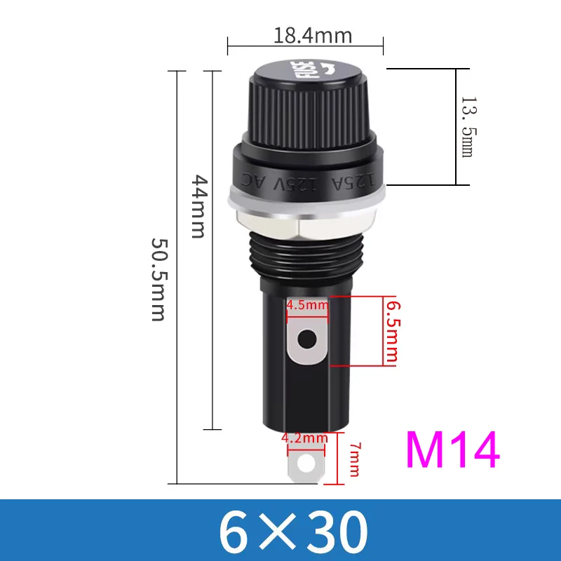 Glass Tube Fuse Holder Bakelite Fuse Holder High Temperature Resistant With Glass Tube 5x20 6x30 Black Knob M12 M14 Nut Fuse Holder 250V 10A