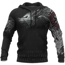 

Men's Spring and Autumn Loose Oversized Hoodie Casual Fashion O-neck Men's Sweater Jacket Viking Pattern 3D Printing Hoodie