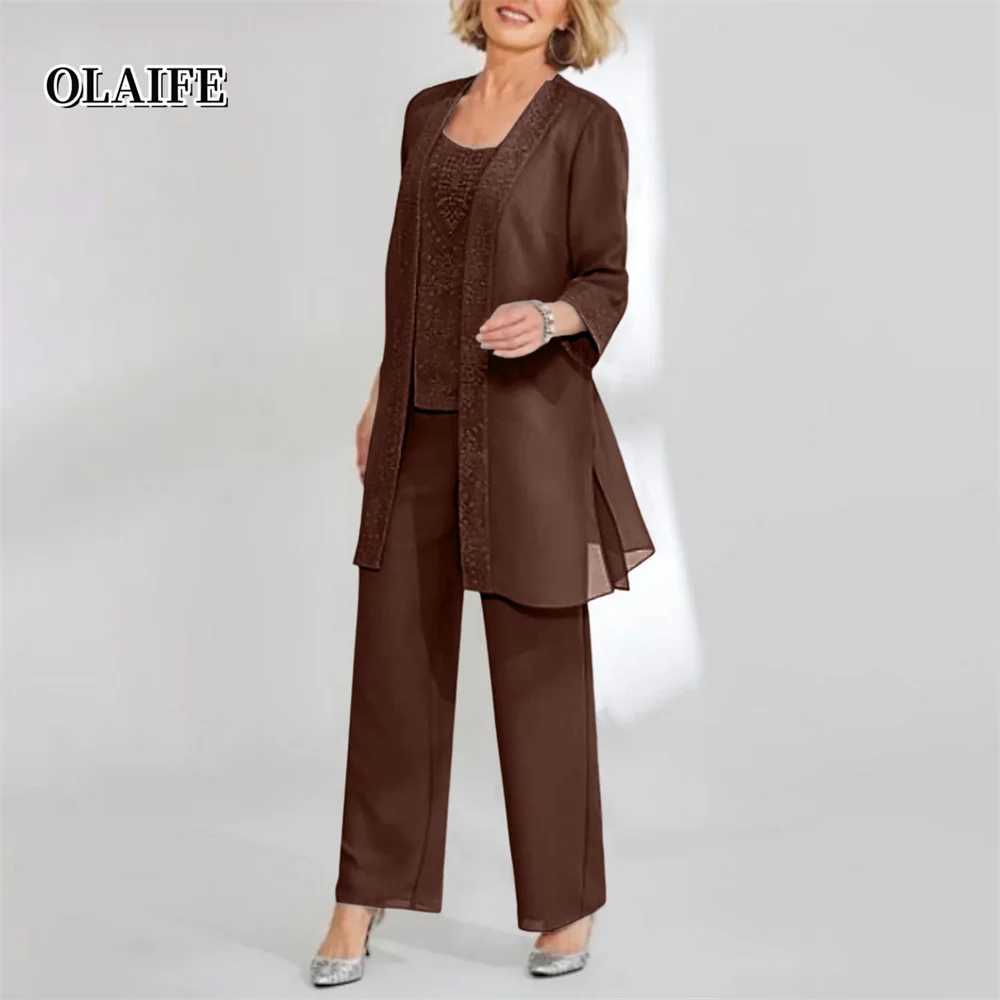 Mother Bride Dresses Chiffon Pantsuits with Jacket