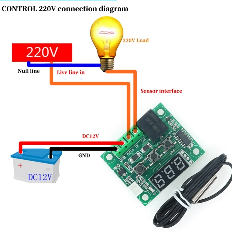 Digital Temperature Controller with Sensor and Relay Switch, -50 to 110°C, DC 5V-12V