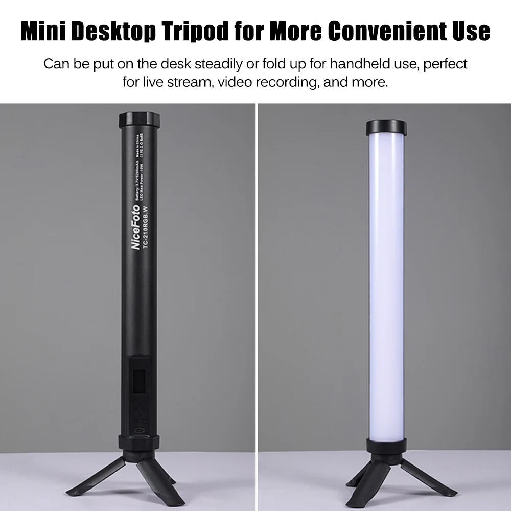 NiceFoto TC-210RGB RGB LED 풀 컬러 라이트 튜브, 휴대용 필 라이트 스틱, 바이 컬러 온도 2500K-9900K 스텝리스 D