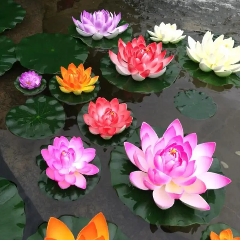 Eva Plastic 10cm Artificial Lotus Water Lily Floating Flower Pond Tank Plant Ornament Home Garden Pond Decoration 1PC