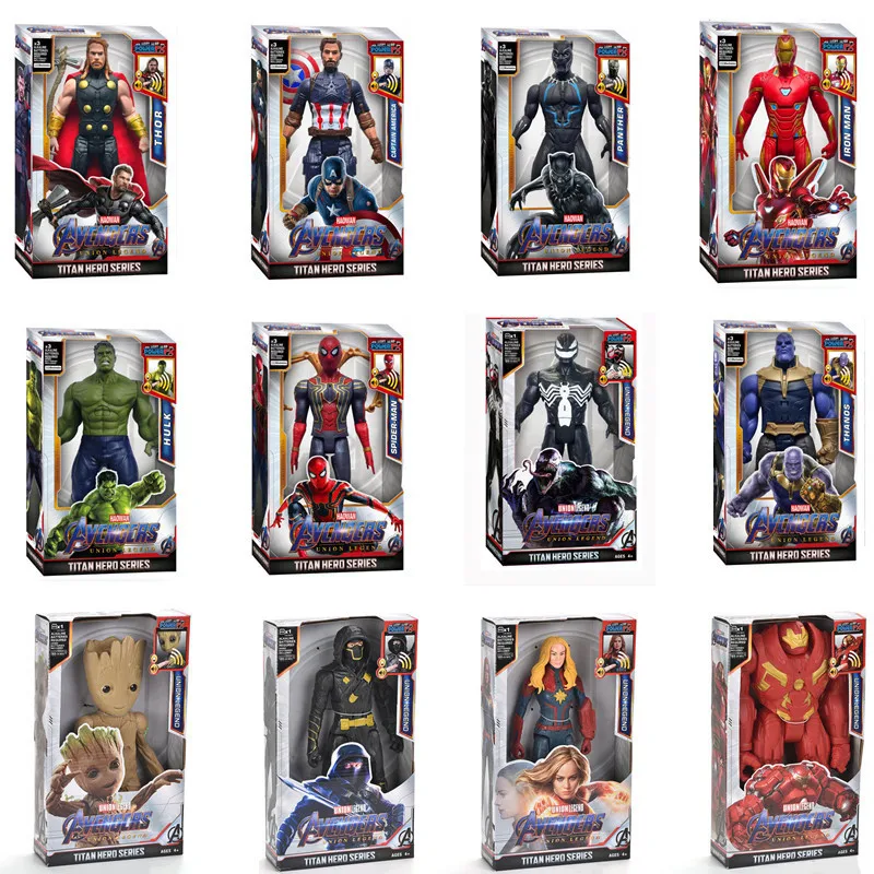 

New Spiderman Hulkbuster Hulk Action Figure Black Panther Thanos Captain America Thor Iron Man 30cm Marvel Super Heroes Avengers