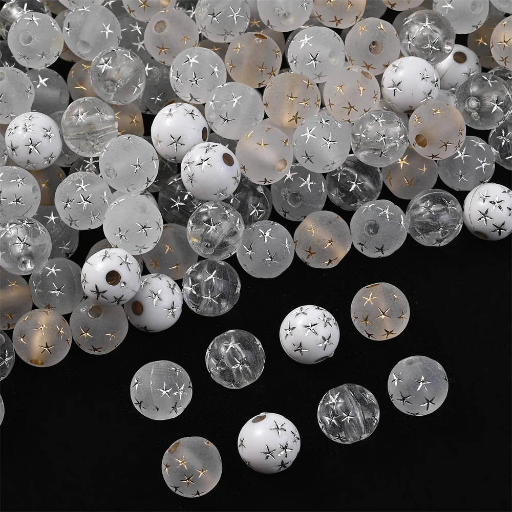 Starfish Print Acrylic Spacer Beads - Round, Ideal for Jewelry and Craft Projects