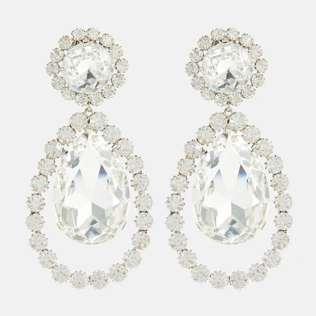 Stonefans Hollow Water Drop Ear Clip Earrings No Piercing for Women Christmas Jewelry Rhinestone Clip on earrings Bridal Gifts 2