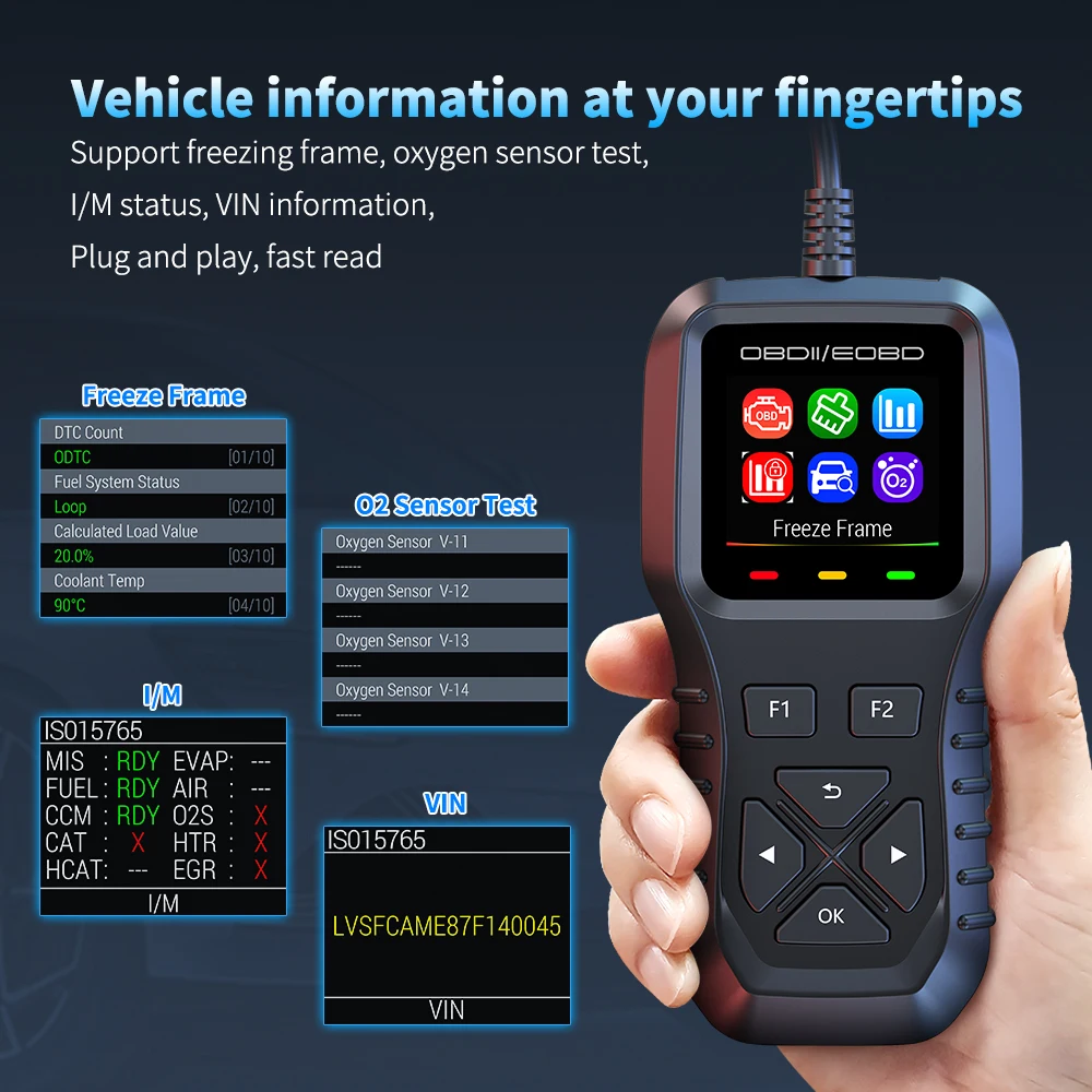DTC Lookup 12 languages K1 Car Diagnostic Tool With Read Codes Erase Codes Color screen display Data Stream O2 Sensor Test