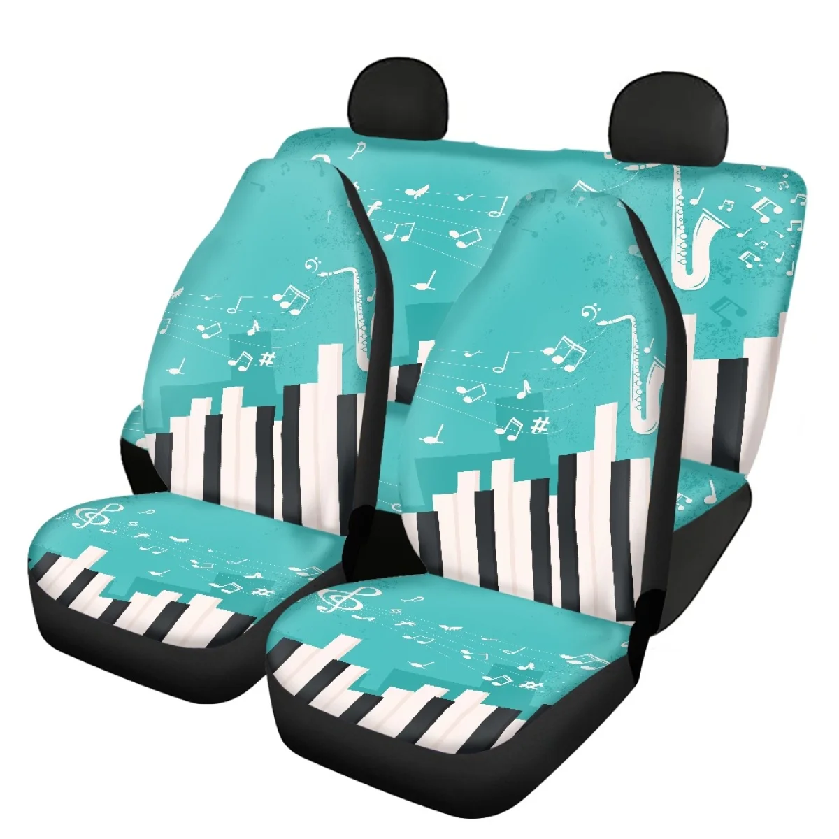 

Piano Notes Pattern Design Durable Front&Rear Automobile Seat Protector Cover Set of 4 Vehicle Seat Covers Breathable Fit Sedan