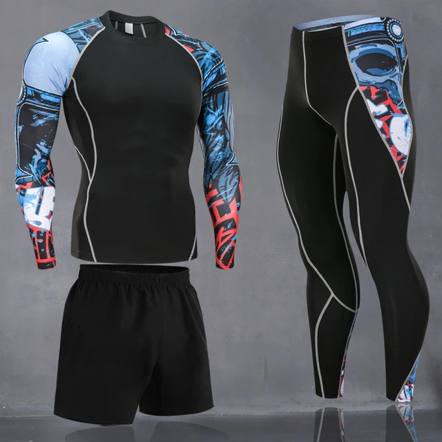 Running Men's Thermal Underwear Underpants Kit Sports Compression Clothing Tracksuit For Men Fitness Slim Joggers Base Layer Set 3Pcs-Set