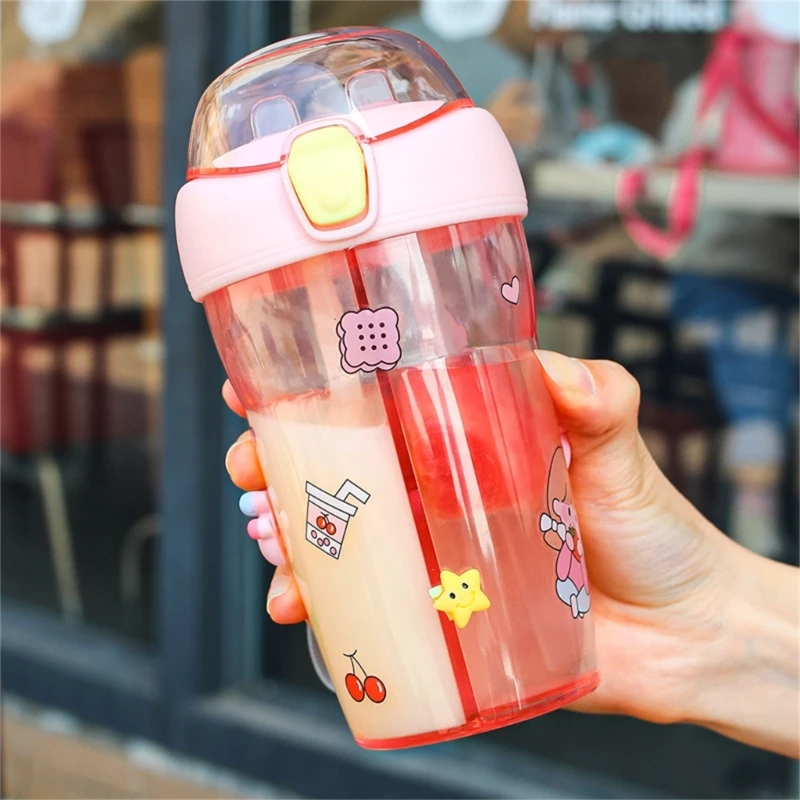 

430 мл двухсоломенная чашка, портативная Питьевая кружка, мультяшная наклейка, чашка для девочек, подарки M6CE