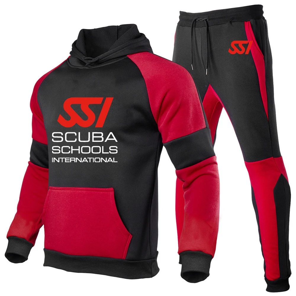 Scuba diving SSI printing fashion men's new sportswear hooded sportswear casual hooded sportswear+trousers 2-piece suit.