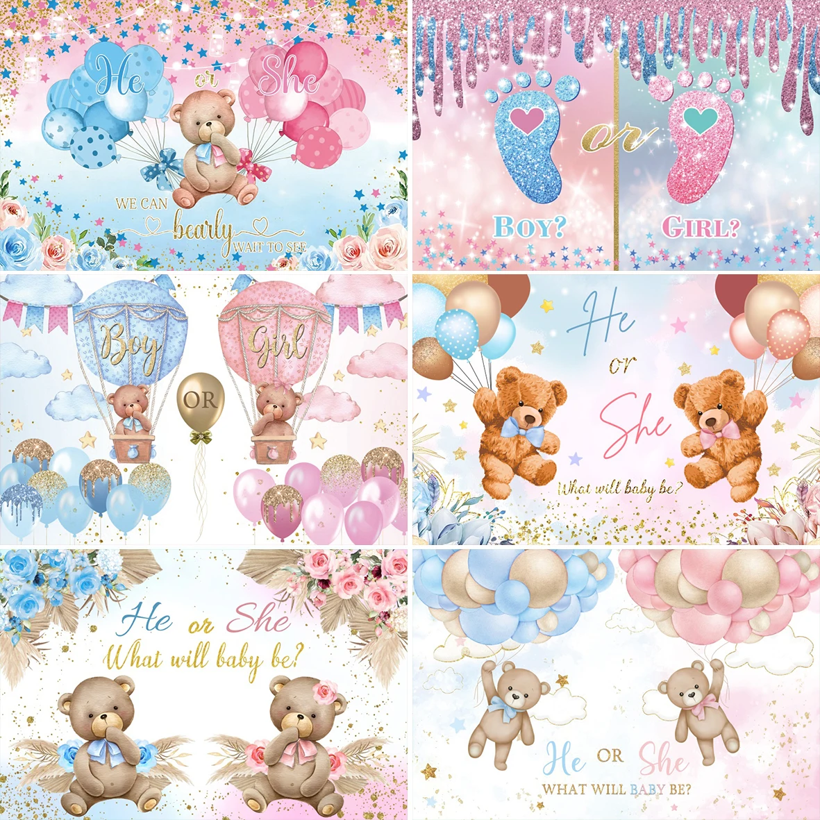 Laeacco Gender Reveal Background Balloon Baby Shower Party Newborn Boy Or Girl Poster Dot Photography Backdrop photo backdrop