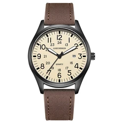 Luxurious LIGE Men's Quartz Sports Watch with Luminous Hands and Nylon Strap (Cream leather)