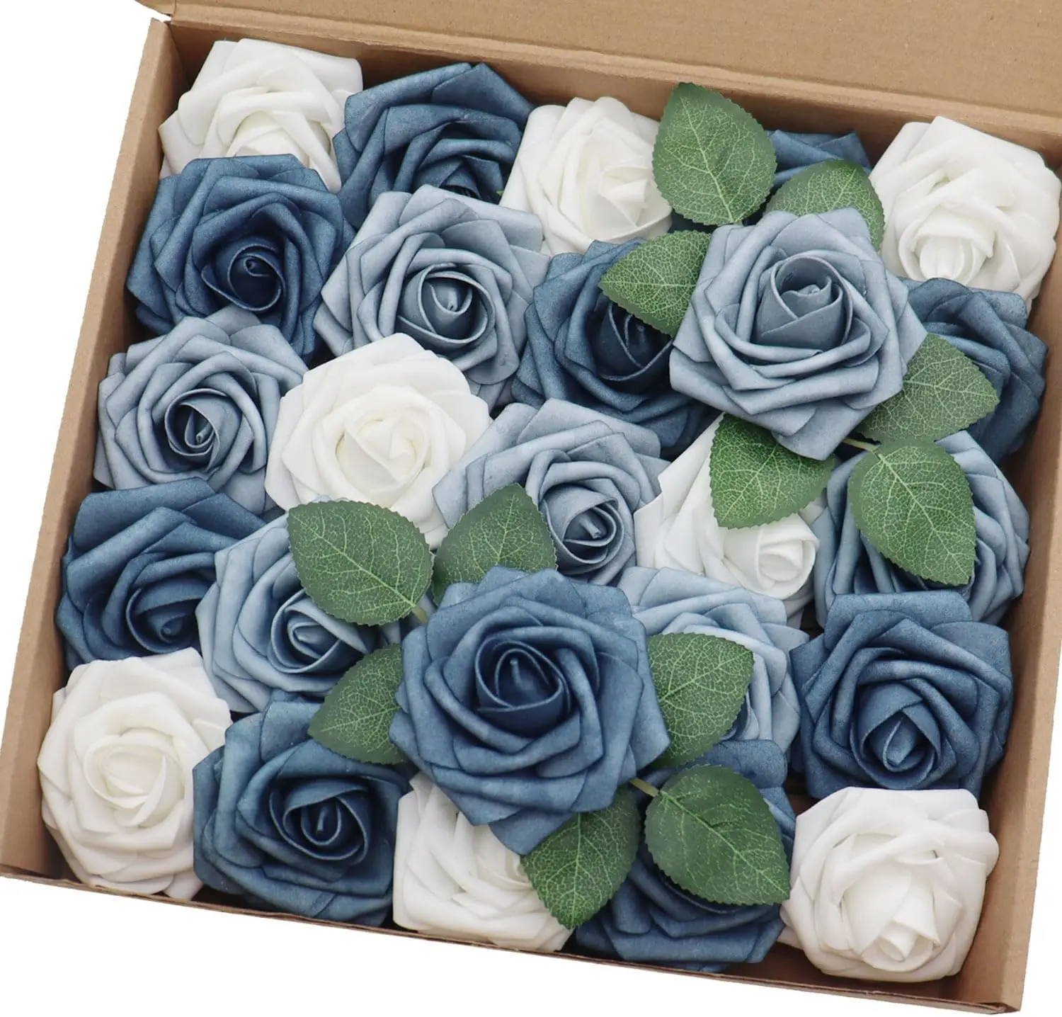 Mefier Home fiori artificiali 25 pezzi di rose finte blu bianche e  polverose dall'aspetto reale con stelo per decorazioni per la casa della  festa nuziale fai da te