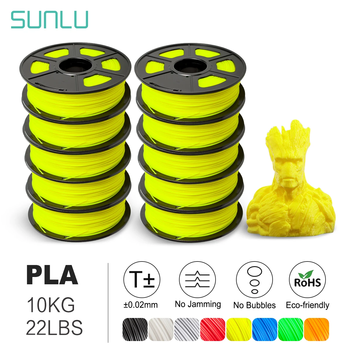 SUNLU PLA Filament 10kg 1.75mm 3D Printer Filamento PLA 3D Printing Materials 10rolls/set Vacuum Packaging Fast Ship geeetech 1kg 1 75mm marble pla 3d printer filament vacuum packaging overseas warehouses a variety of colors fast ship