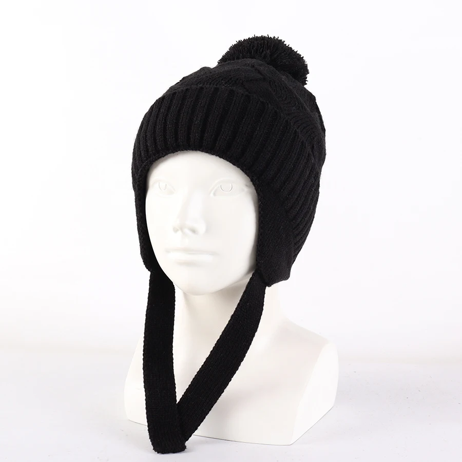 Kinder-Beanie-Mütze für Jungen und Mädchen, Bommel-Strickmütze, gemütliches Futter, Winter-Schädelmütze – Detail 4