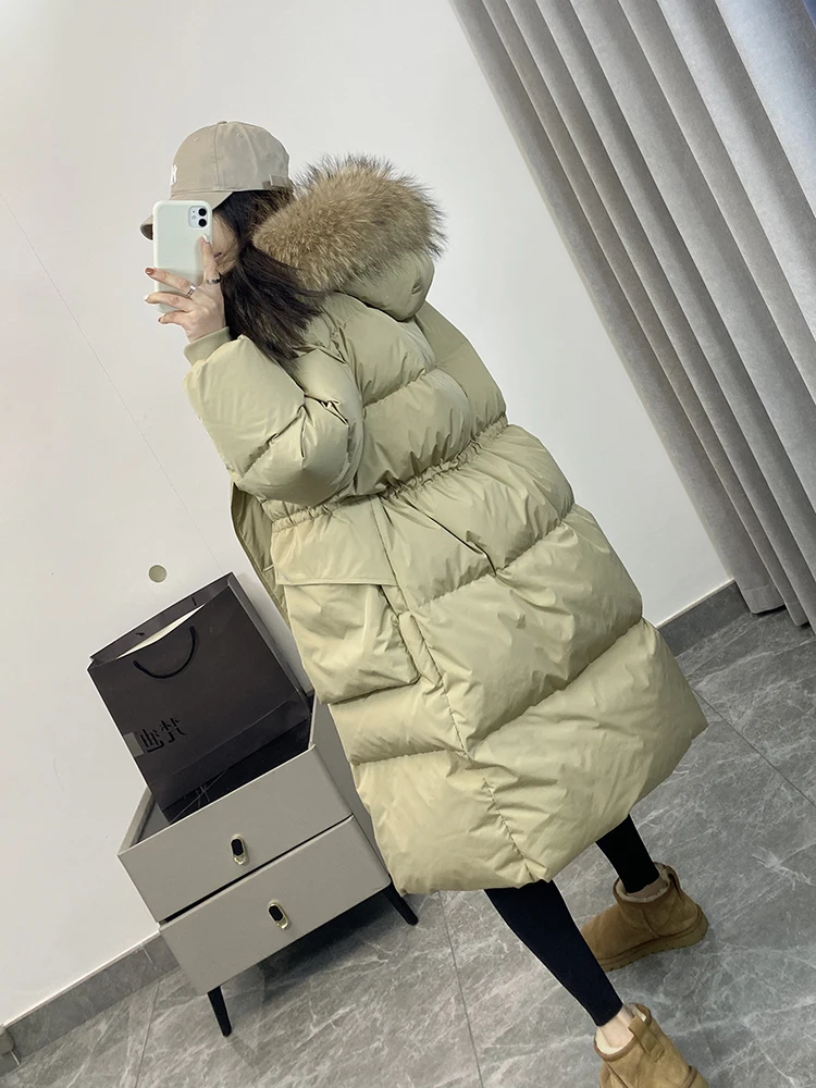 Waterproof Winter Women's Long Puffer Jacket 2023 Big Real Raccoon Fur  Hooded Duck Down Coat Female Rain Feather Parkas