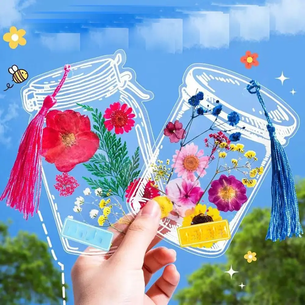 20 Pcs Transparent Dried Flower Bookmarks Glassware Shape Herbarium Bookmarks Flower Page Clips Reading Mark Stickers