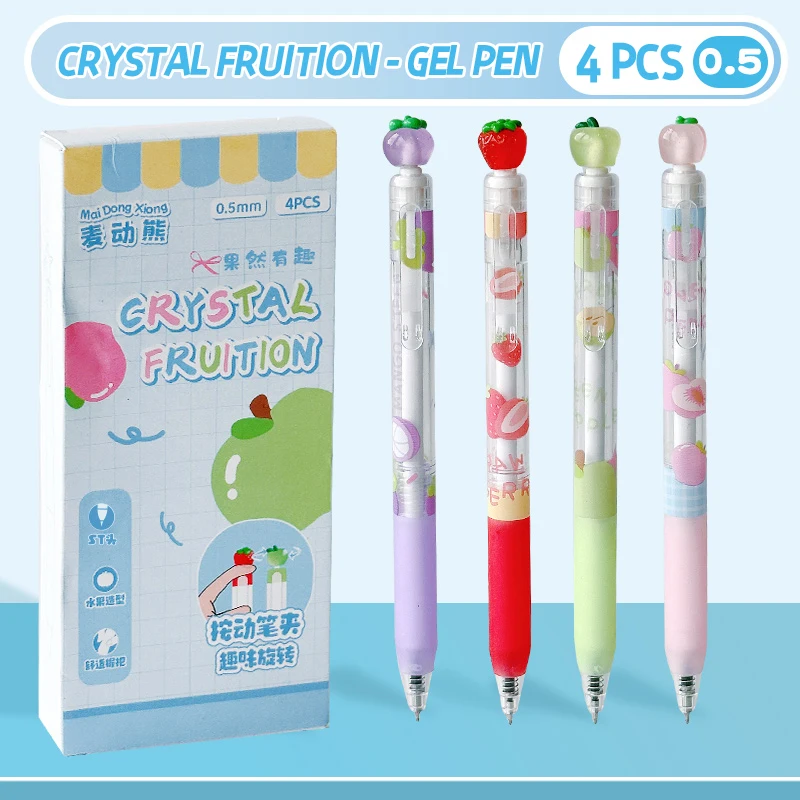4 Pcs/Pack Creative Fruit-Shaped Gel Pens Rotatable 0.5mm ST Tip Quick-Drying Black Ink Smooth Writing Pens Office Stationery