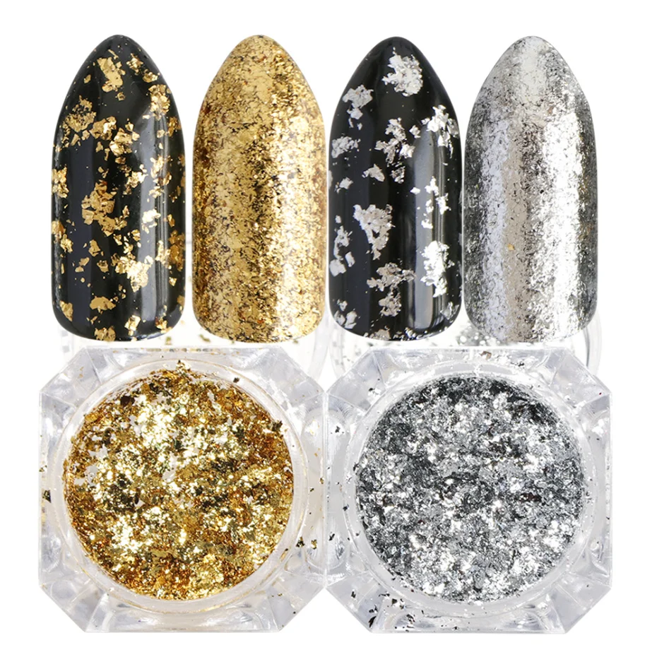 1 Box Gold Silver Flakes Nail Glitter Aluminum Irregular Sequins Mirror Powder Paillette Foils Sticker Nail Art Decorations TRCB