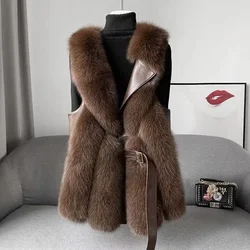 Women Fox Fur Thicken Vest Jacket Coat Autumn 2023 New Winter Women Mid-length Fox Fur Vest Waistcoat Female Fox Fur Vest Jacket