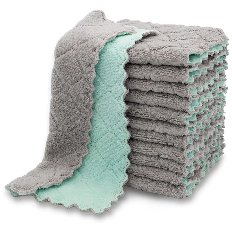 

10pcs Kitchen Cloth Dish Towels Super Absorbent Coral Velvet Dishtowels Nonstick Oil Washable Fast Drying Kitchen Cleaning Cloth
