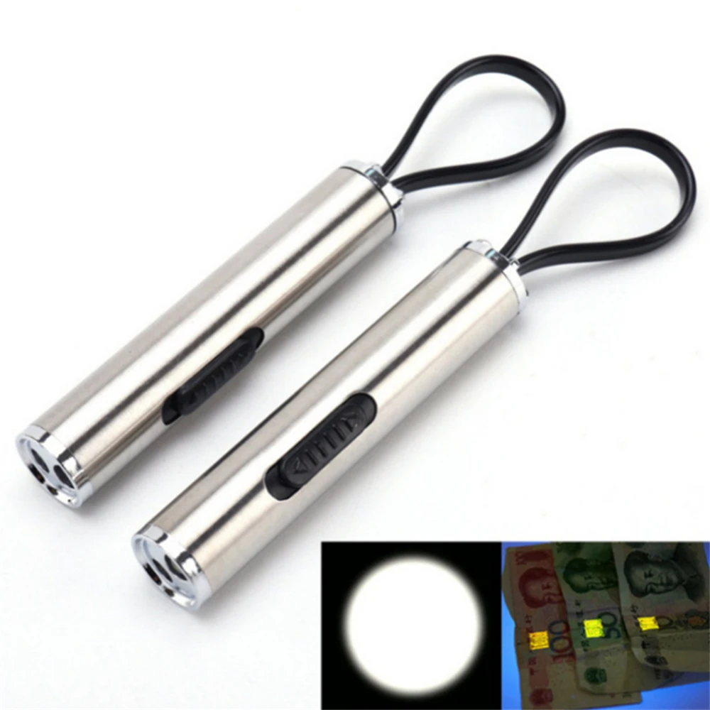 

Mini 2IN1 Multi-functional Money Checking Stainless Steel Shell LED Flashlight+ AA Battery for Outdoor Camp/Road Lighting