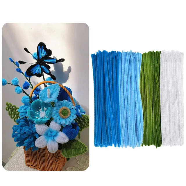 Cure-pipes Chenille 300 Pièces OctBird - Fil Chenille Coloré Pour Bouquets DIY, Artisanat Fleurs, Décoration - Tiges 30 Cm, Violet, Vert
