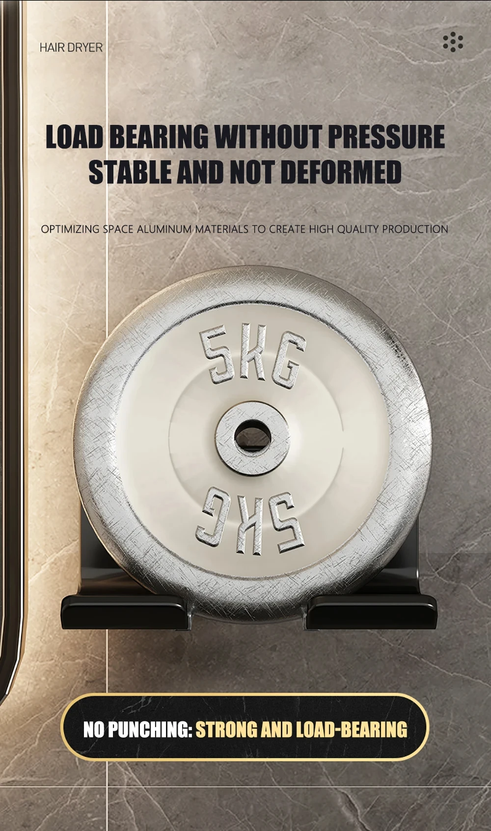 Description Picture 5 of item1 Pc Bathroom Facilities Storage Accessory Wall-mounted Hair Dryer Bracket Bathroom Items Organizer Shelf Bathroom Accessories