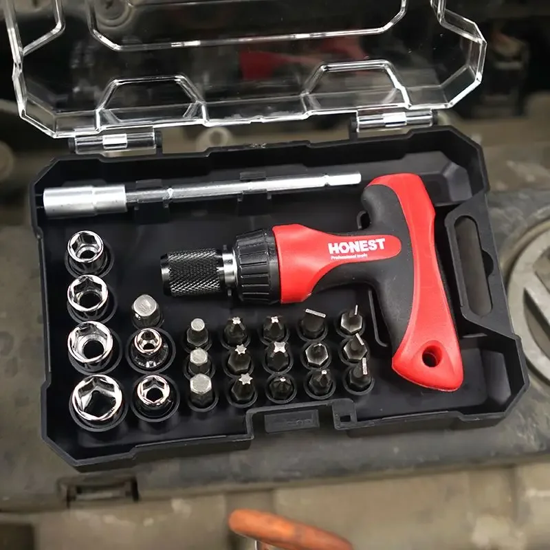 

Screwdriver Set Car Workshop Ratchet Manual Tool Multi-functional Mechanical Set T-shaped Drill Bit Multi Tool Socket Wrench New