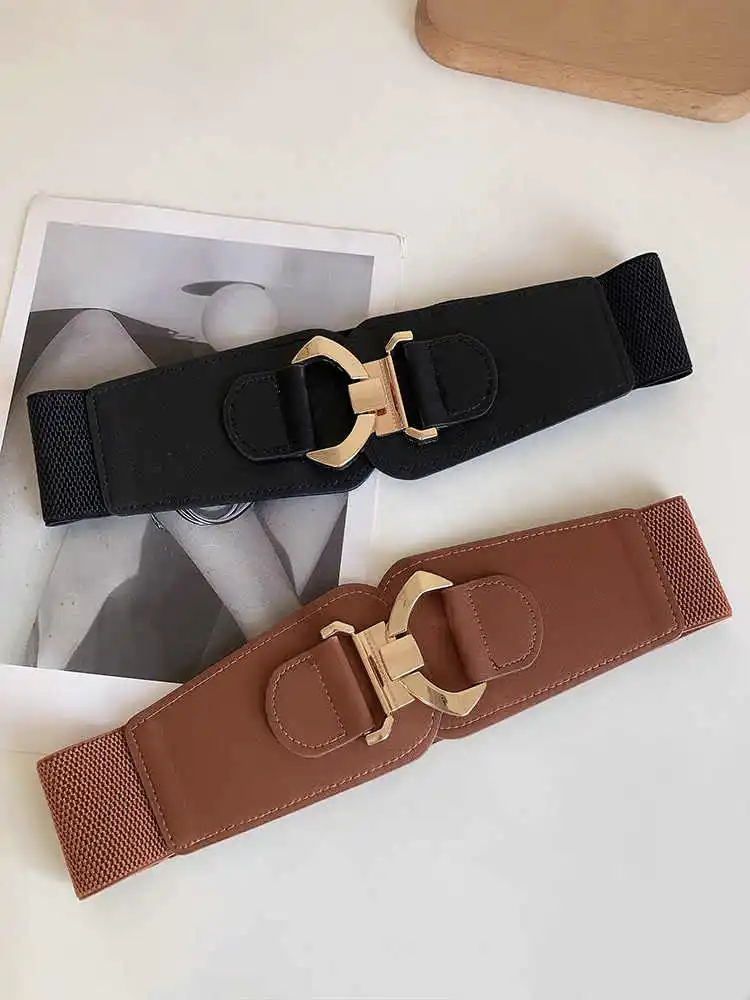 Women's Korean Retro Elastic Adjustable Decorative Waist Cincher Versatile Wide Belt