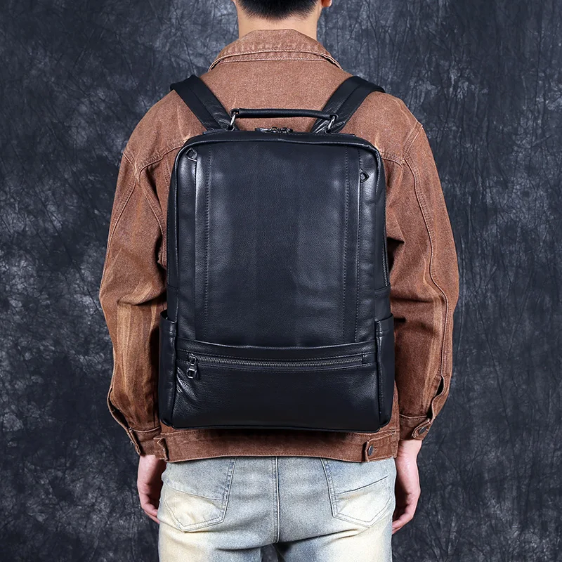 Men's Leather Backpack Large Capacity Fashion High-Grade Business 15 inch Computer Bag Bag Cowhide Travel Bag 4