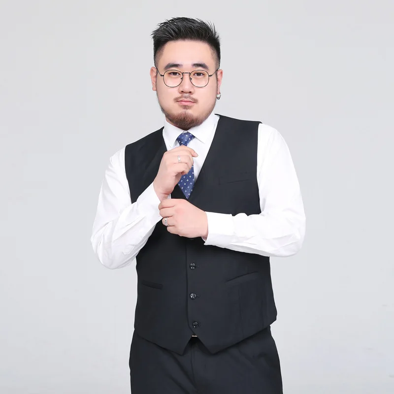 Elegant Men Suit Vest Black Navy Blue Single Breasted V-neck Business Formal Chic Male Vest Gentleman Waistcoat Plus Size S-10XL