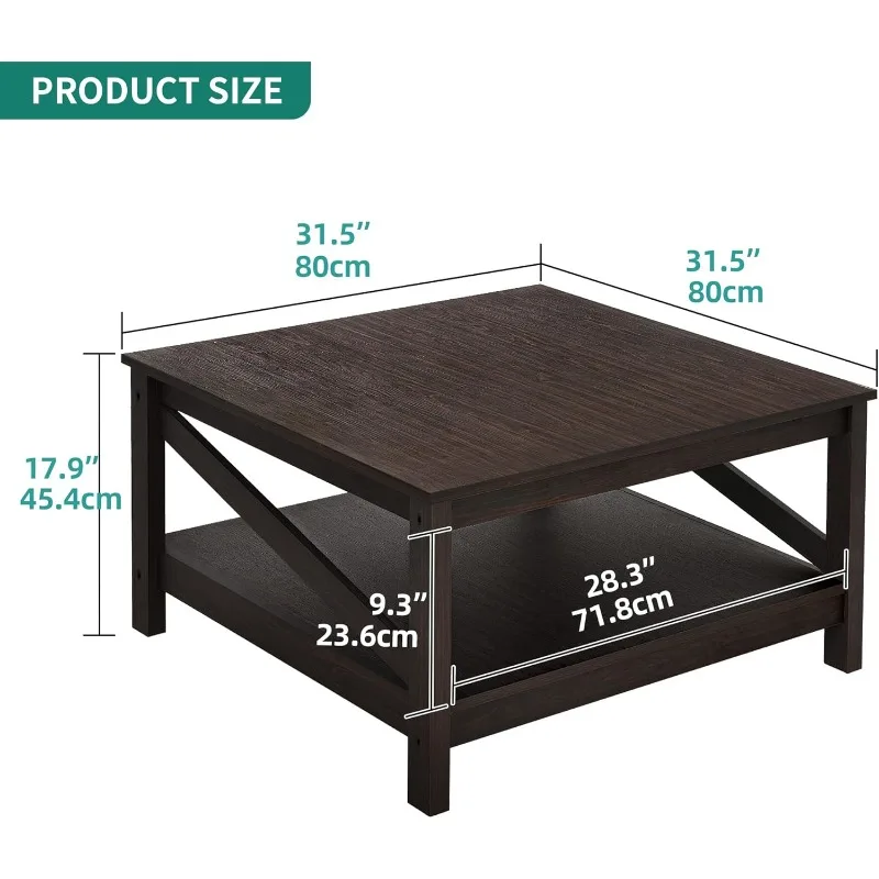 2-Tier Square Coffee Tables with Storage,Coffee Table for Living Room,Center Table Coffee for Home,Wood Living Room 3