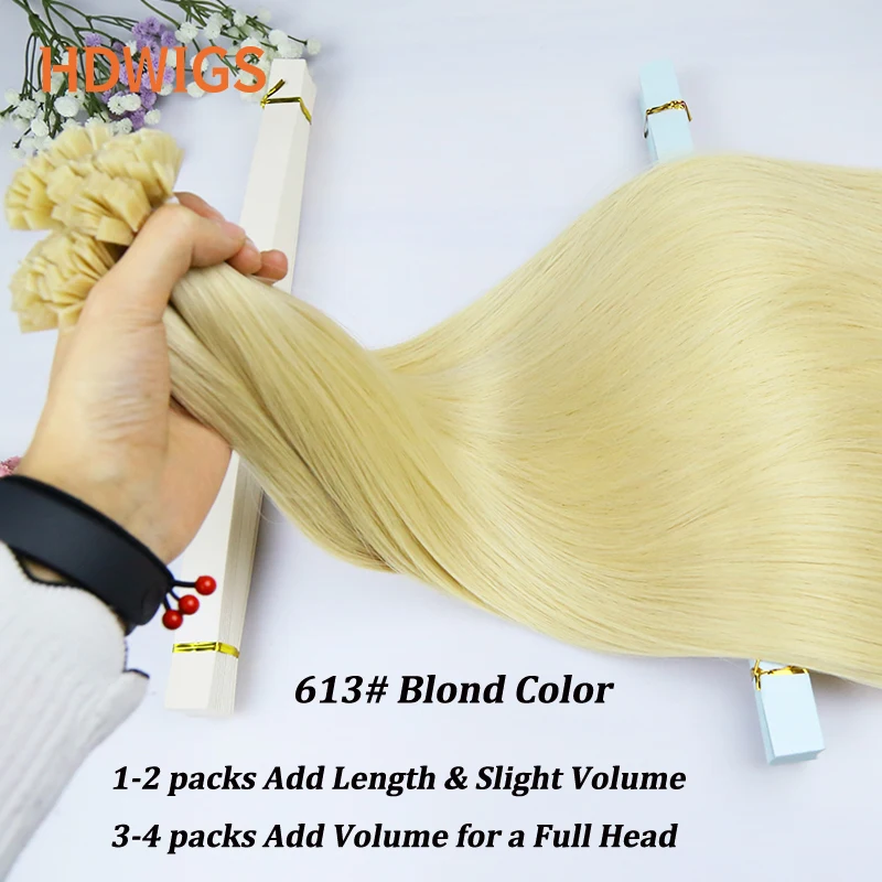플랫 팁 헤어 익스텐션 인간의 머리카락 스트레이트 100% 인간의 머리카락 0.8 그람/몫 50pcs 캡슐 케라틴 인간의 퓨전 헤어 익스텐션 하이라이트